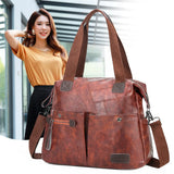 Women Tote Shoulder Bag Multi-pocket Casual Large Capacity PU Leather Handbag