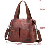Women Tote Shoulder Bag Multi-pocket Casual Large Capacity PU Leather Handbag