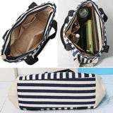 Striped Panelled Shoulder Bag Large Capacity Canvas Shopping Beach Handbag