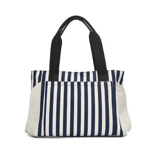 Striped Panelled Shoulder Bag Large Capacity Canvas Shopping Beach Handbag