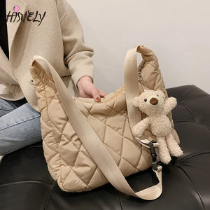 Women Totes bags Cotton Feather Down Handbags Ladies Messenger Bags