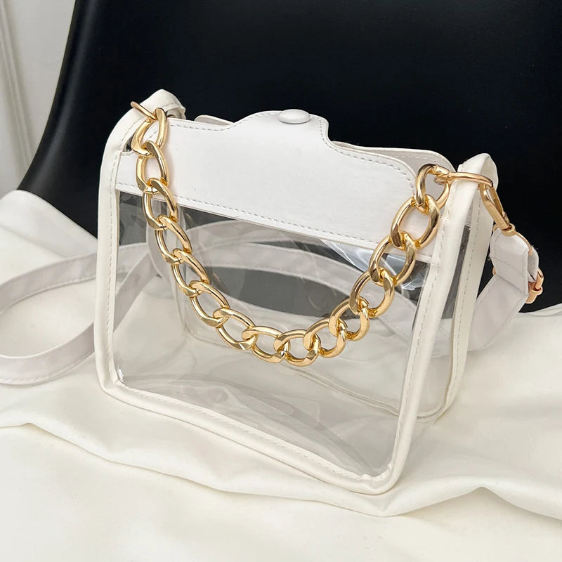 Women Transparent Beach Bags Chain Shoulder Messenger Summer Handbag Purses