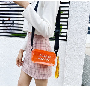 Women Transparent Cross-Body Pack, Letter Prints Bucket-Shape