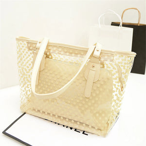 Women Transparent Handbag Candy Round Dot Decor Compound Beach Shoulder Bag