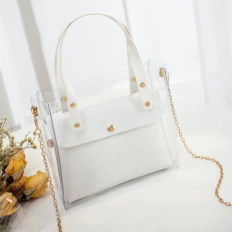 Women Transparent Handbag Shoulder Bag Clear Jelly Purse Clutch Plastic Tote