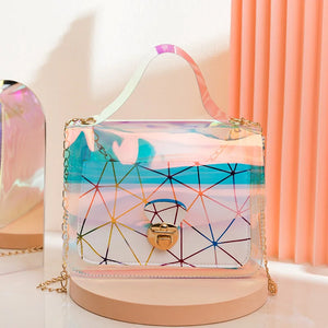 Women Transparent Jelly Diamond Lattice Cross Bag