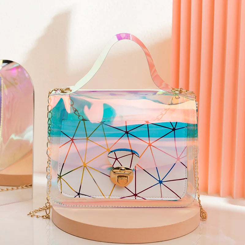 Women Transparent Jelly Diamond Lattice Cross Bag