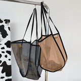 Women Mesh Shoulder Bag Large Capacity Beach Bag Travel Handbag