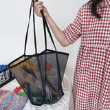 Women Mesh Shoulder Bag Large Capacity Beach Bag Travel Handbag