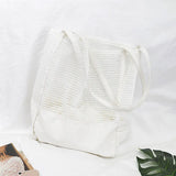 Women Mesh Splice Canvas Beach Bag Foldable Handbag Tote Eco Shopper