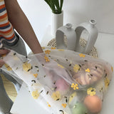 Women Transparent Tote Double Organza Yarn Cloth Bag Embroidery Flowers Handbag