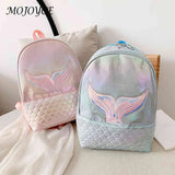Women Travel Backpack Portable Girls Laser PU Leather Cartoon Fish Tail