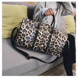 Leopard PU Leather Large Capacity Women Travel Bag Shoulder Organizer