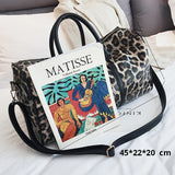 Leopard PU Leather Large Capacity Women Travel Bag Shoulder Organizer