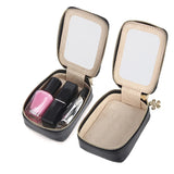 Women Travel Leather Lipstick Bag With Mirror Mini Portable Makeup Storage
