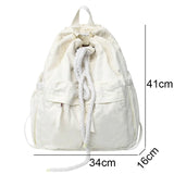 Women Canvas Vintage Drawstring Book Bag Brown College Backpack