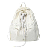 Women Canvas Vintage Drawstring Book Bag Brown College Backpack