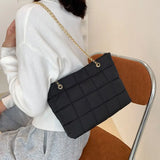 Women Lingge Shoulder Bag Down Cotton Padded Quilted Tote Chain Handbag