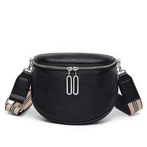 Women Crossbody Bags Solid Wide Band Chest Pack Leather Phone Banana Bags