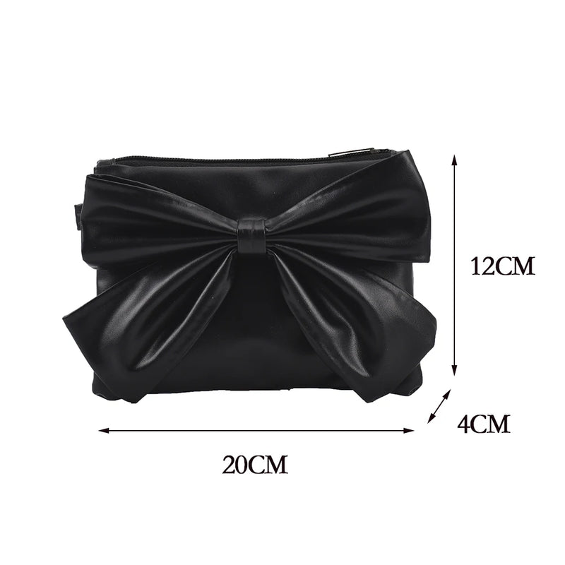 Women Underarm Bag Soft PU Leather Bow Ladies Handbags