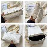 Women Rivet Metal Chain Small Top-handle Bag Casual Shoulder Bag Vintage PU Leat