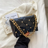 Women Rivet Metal Chain Small Top-handle Bag Casual Shoulder Bag Vintage PU Leat