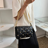 Women Rivet Metal Chain Small Top-handle Bag Casual Shoulder Bag Vintage PU Leat