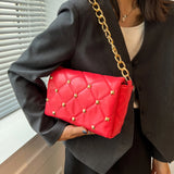 Women Rivet Metal Chain Small Top-handle Bag Casual Shoulder Bag Vintage PU Leat