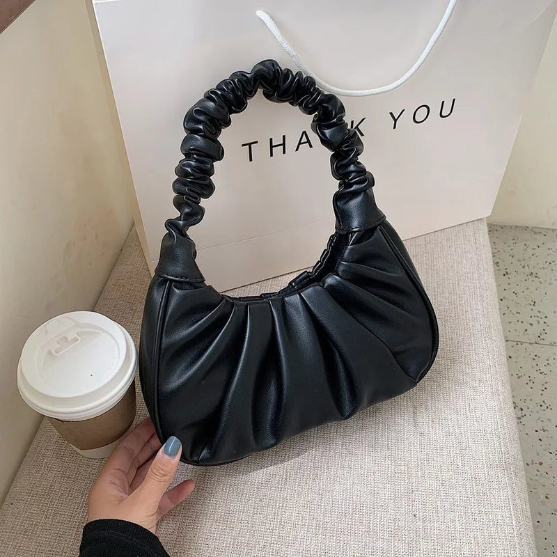 Women Underarm Bags Soft PU Leather Handbags Solid Top-Handle Bags