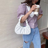 Women Underarm Bags Soft PU Leather Handbags Solid Top-Handle Bags