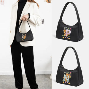 Bear Letter Print Shoulder Bag for Women Underarm Tote Purses
