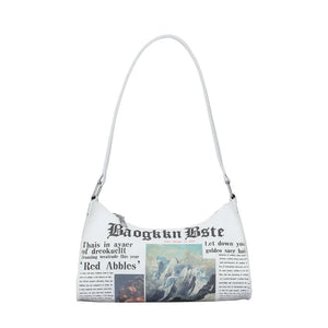 Women PU Leather Messenger Bag Creative Newspaper Letter Printing Shoulder Bag