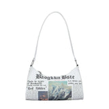 Women PU Leather Messenger Bag Creative Newspaper Letter Printing Shoulder Bag