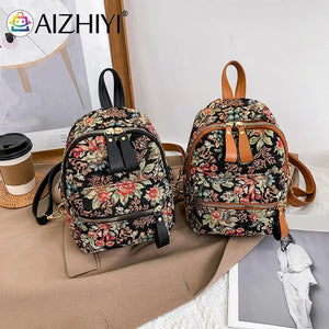 Vintage Floral Pattern Backpacks Retro Stylish Canvas Flower Print