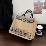 Vintage Burlap Beach Bag Linen Tote Shoulder Bag