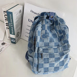 Vintage Checker Plaid Denim School Laptop Backpack