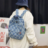 Vintage Checker Plaid Denim School Laptop Backpack