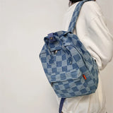 Vintage Checker Plaid Denim School Laptop Backpack