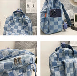 Vintage Checker Plaid Denim School Laptop Backpack