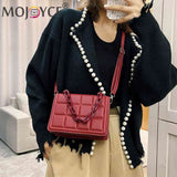 Vintage Checker Crossbody Messenger Bag with Chain