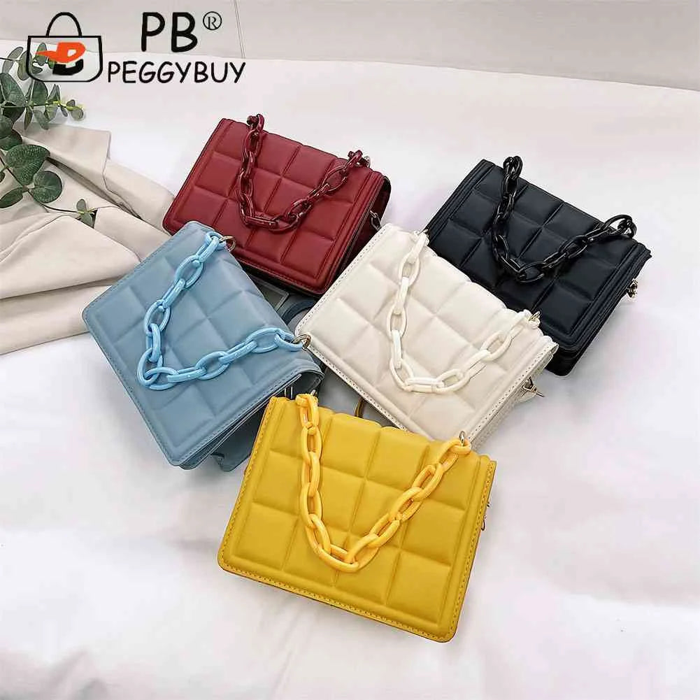 Vintage Solid Shoulder Crossbody Messenger Bag with Thick Chain