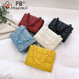 Vintage Solid Shoulder Crossbody Messenger Bag with Thick Chain