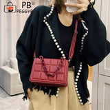 Vintage Solid Shoulder Crossbody Messenger Bag with Thick Chain