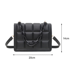 Vintage Solid Shoulder Crossbody Messenger Bag with Thick Chain