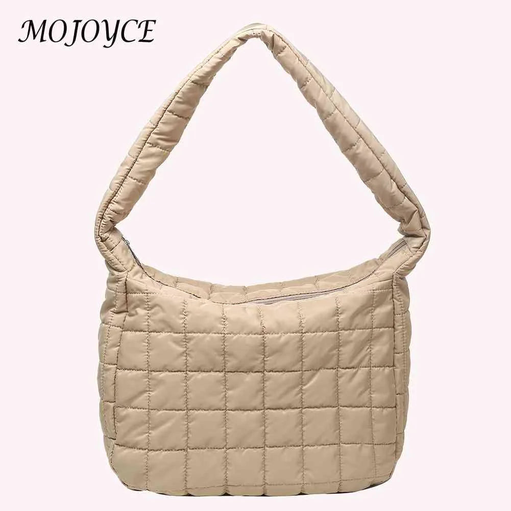 Vintage Checkered Nylon Shoulder Bag Solid Tote Handbag