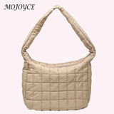 Vintage Checkered Nylon Shoulder Bag Solid Tote Handbag
