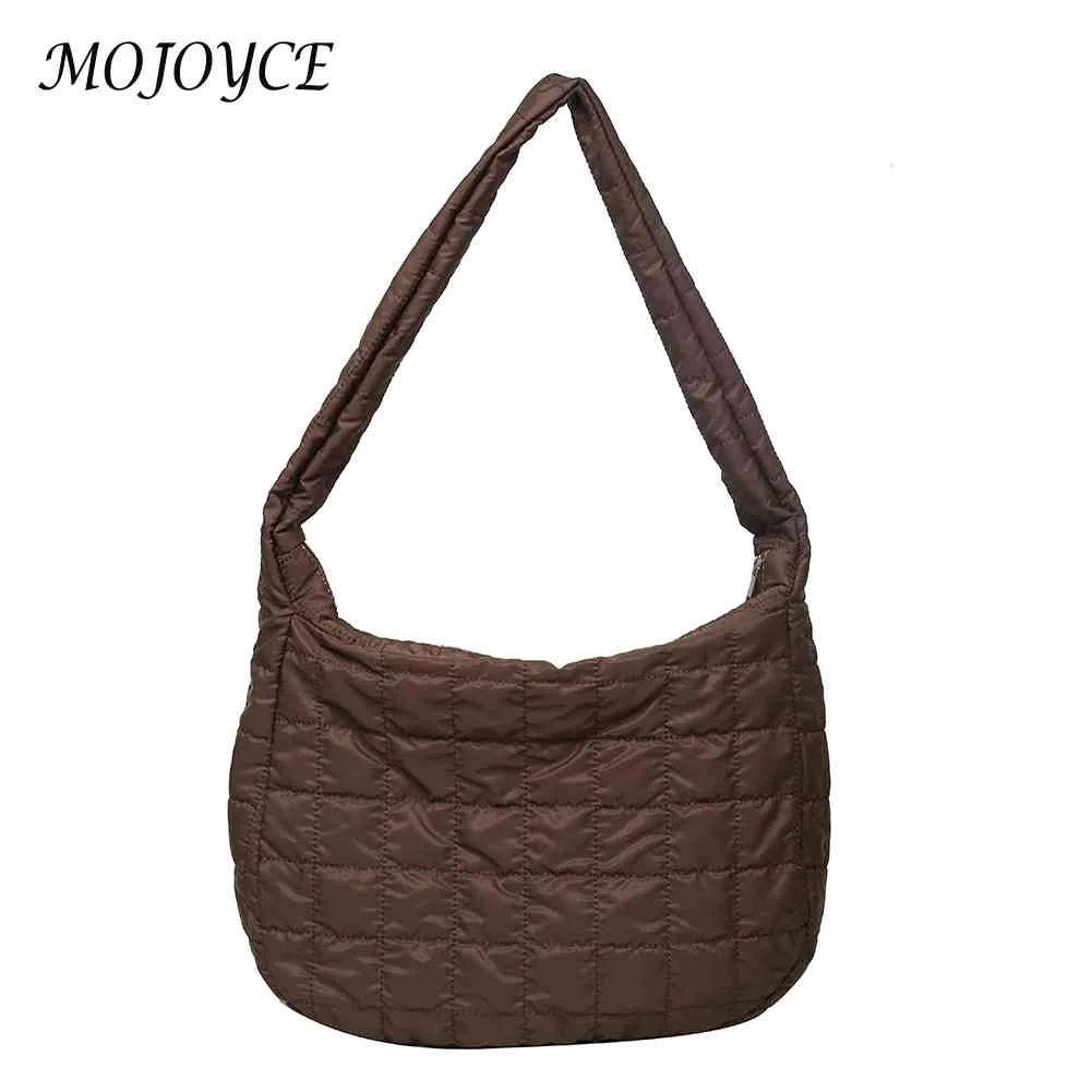 Vintage Checkered Nylon Shoulder Bag Solid Tote Handbag