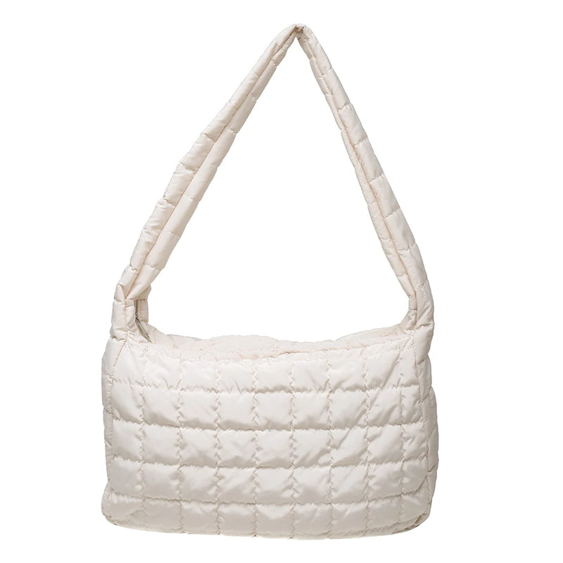 Vintage Checkered Nylon Shoulder Bag Solid Tote Handbag