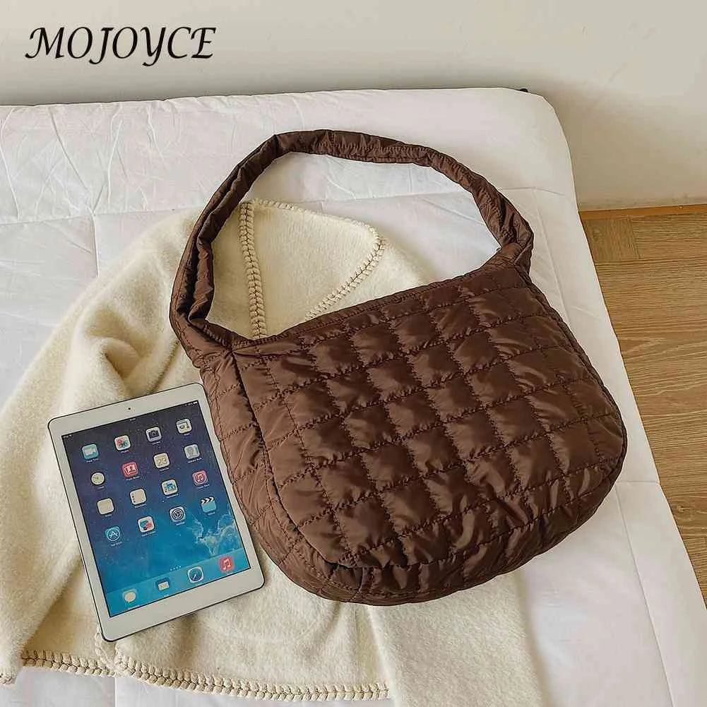 Vintage Checkered Nylon Shoulder Bag Solid Tote Handbag