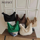Vintage Checkered Nylon Shoulder Bag Solid Tote Handbag